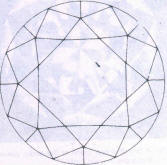 A crack-line indentation mark in pavilion facet edge seen through the crown