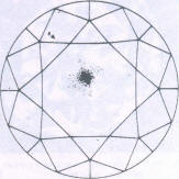 Fig 103 Rhombic shaped cloud under the table, light small crystals under crown main facet Fig 103 Rhombic shaped cloud under the table, light small crystals under crown main facet